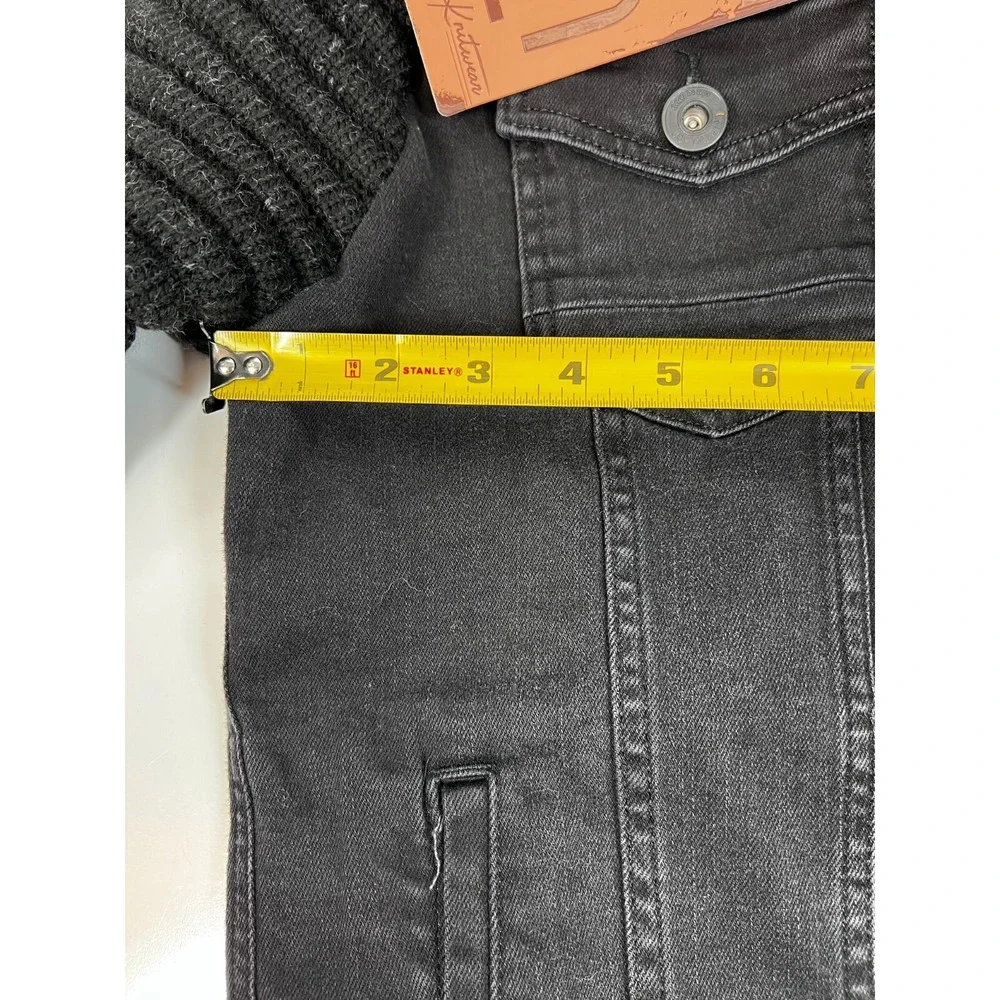 NWT Leif Nelson Black Knitted Sleeves‎ Hooded Denim Jacket Mens SZ Large LN5240